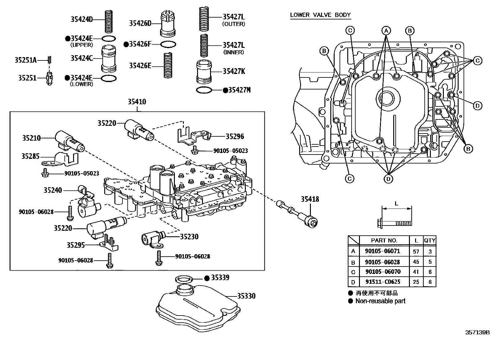 Toyota CAMRY 阀体和滤油网(ATM) EPC diagram — 357139B
