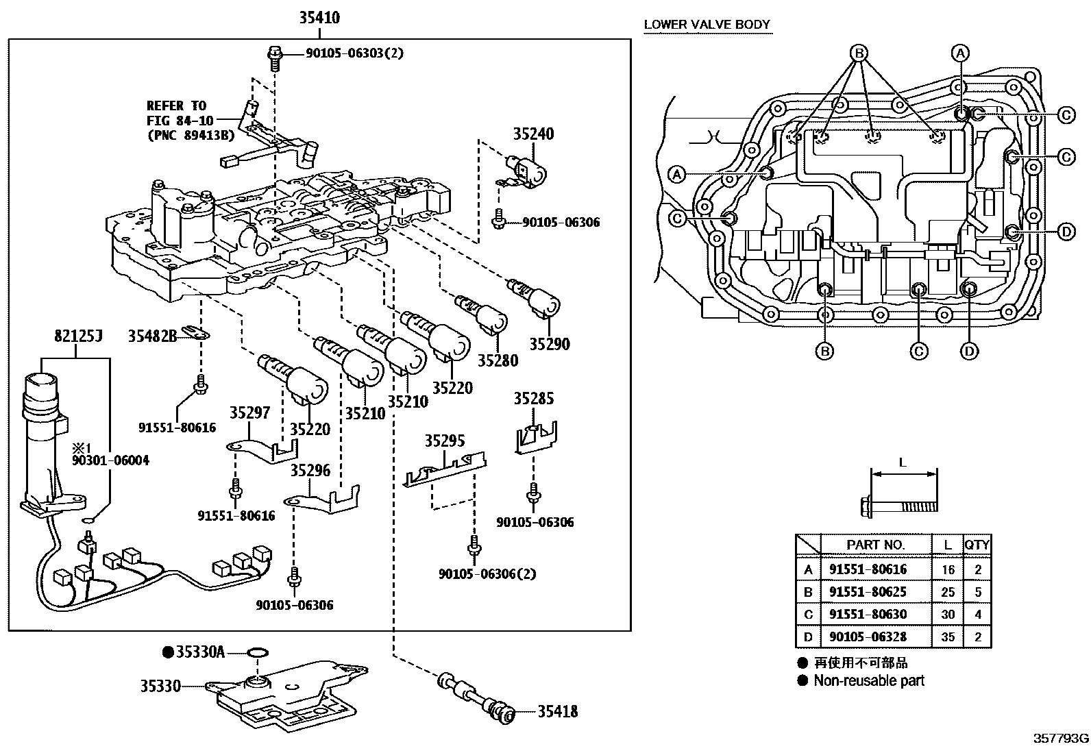 Toyota CAMRY 阀体和滤油网(ATM) EPC diagram — 357793G