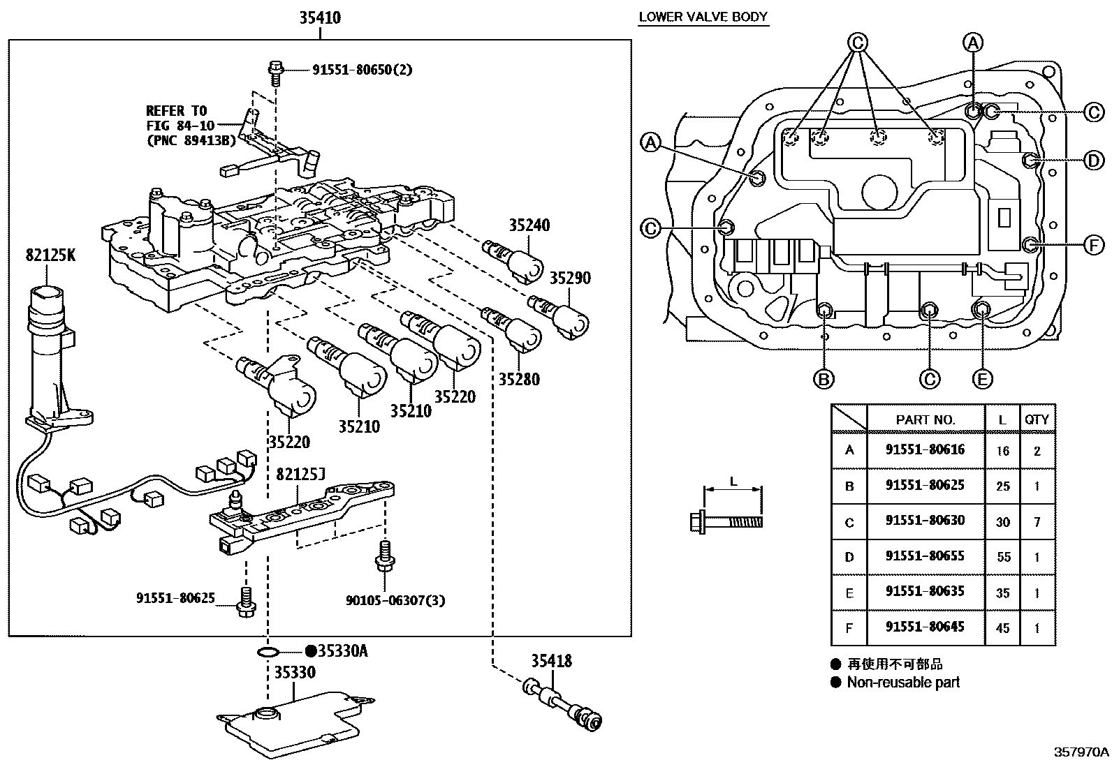 Toyota CAMRY 阀体和滤油网(ATM) EPC diagram — 357970B