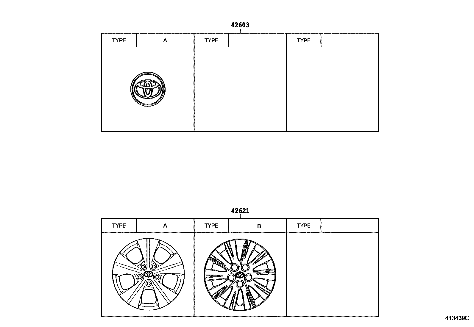 Toyota CAMRY 车轮和车轮盖 EPC diagram — 413439C