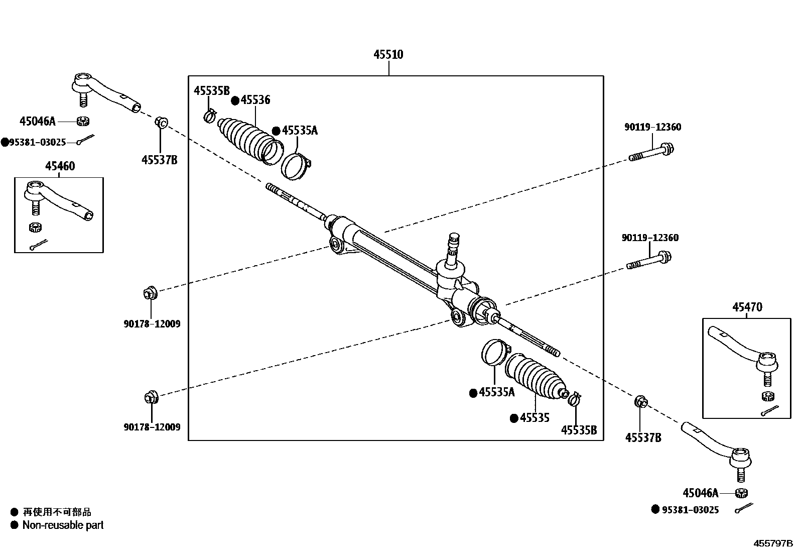 Toyota CAMRY 前转向齿轮和连杆 EPC diagram — 455797B
