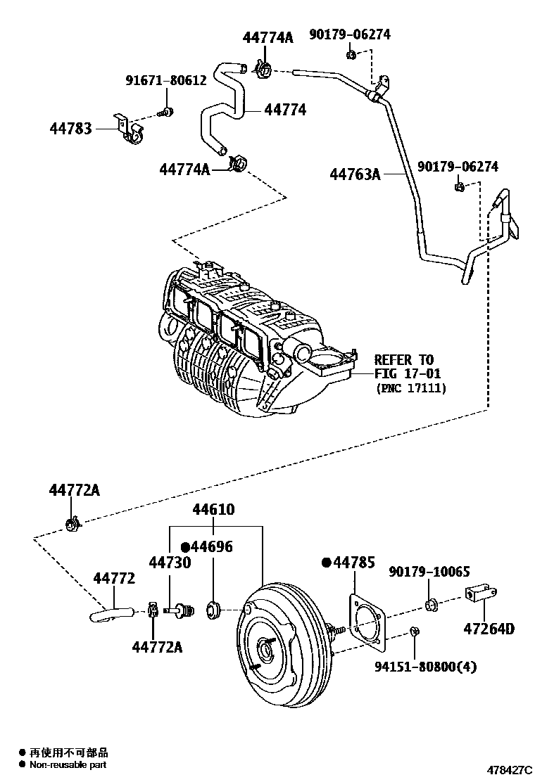 Toyota CAMRY 制动助力器和真空管 EPC diagram — 478427C