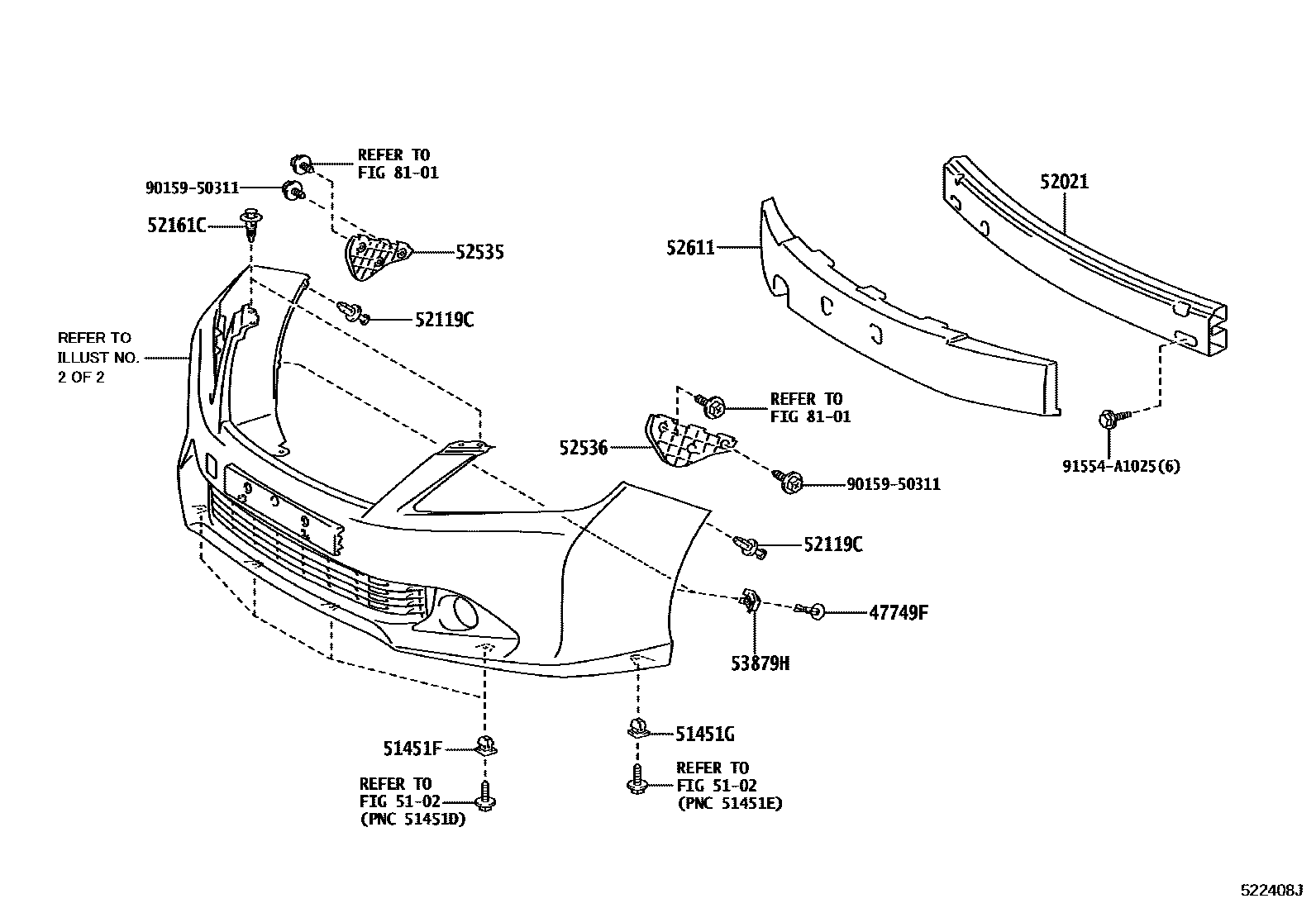Toyota CAMRY 前保险杠及附件 EPC diagram — 522408J