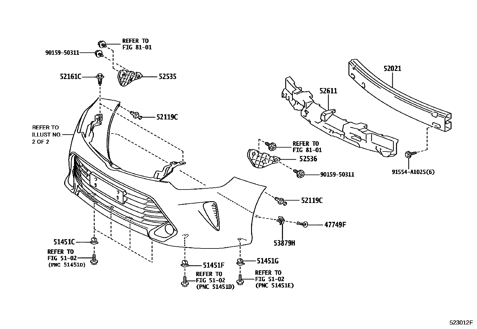Toyota CAMRY 前保险杠及附件 EPC diagram — 523012F