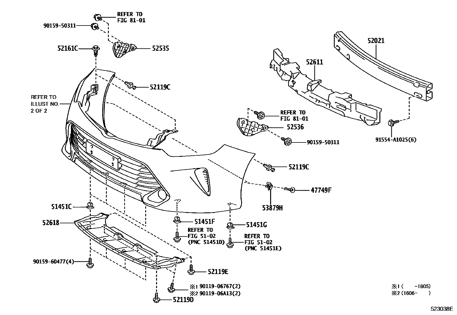 Toyota CAMRY 前保险杠及附件 EPC diagram — 523038E
