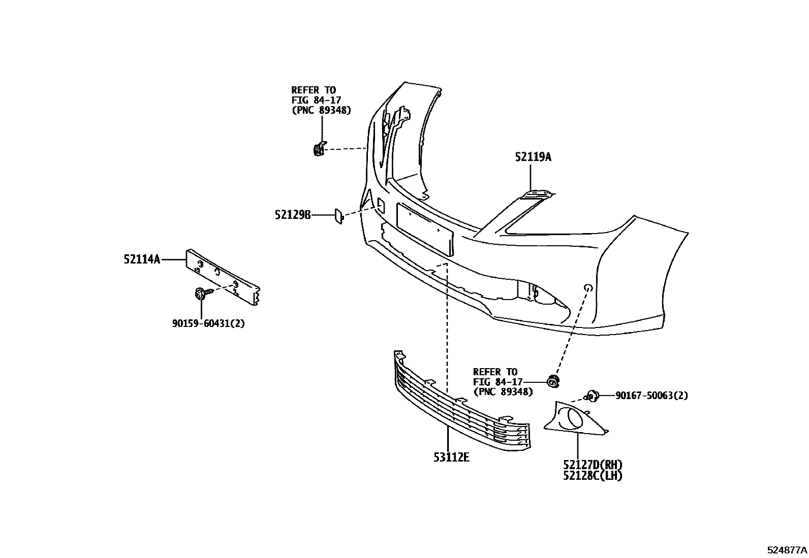 Toyota CAMRY 前保险杠及附件 EPC diagram — 524877A