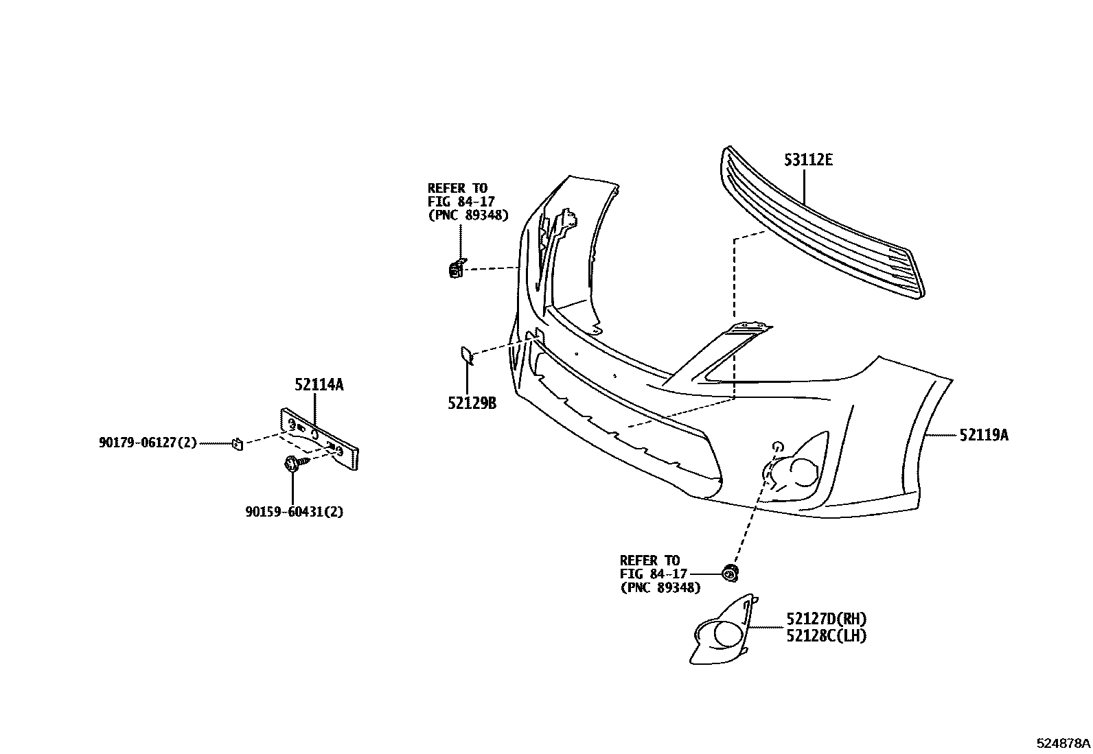 Toyota CAMRY 前保险杠及附件 EPC diagram — 524878A