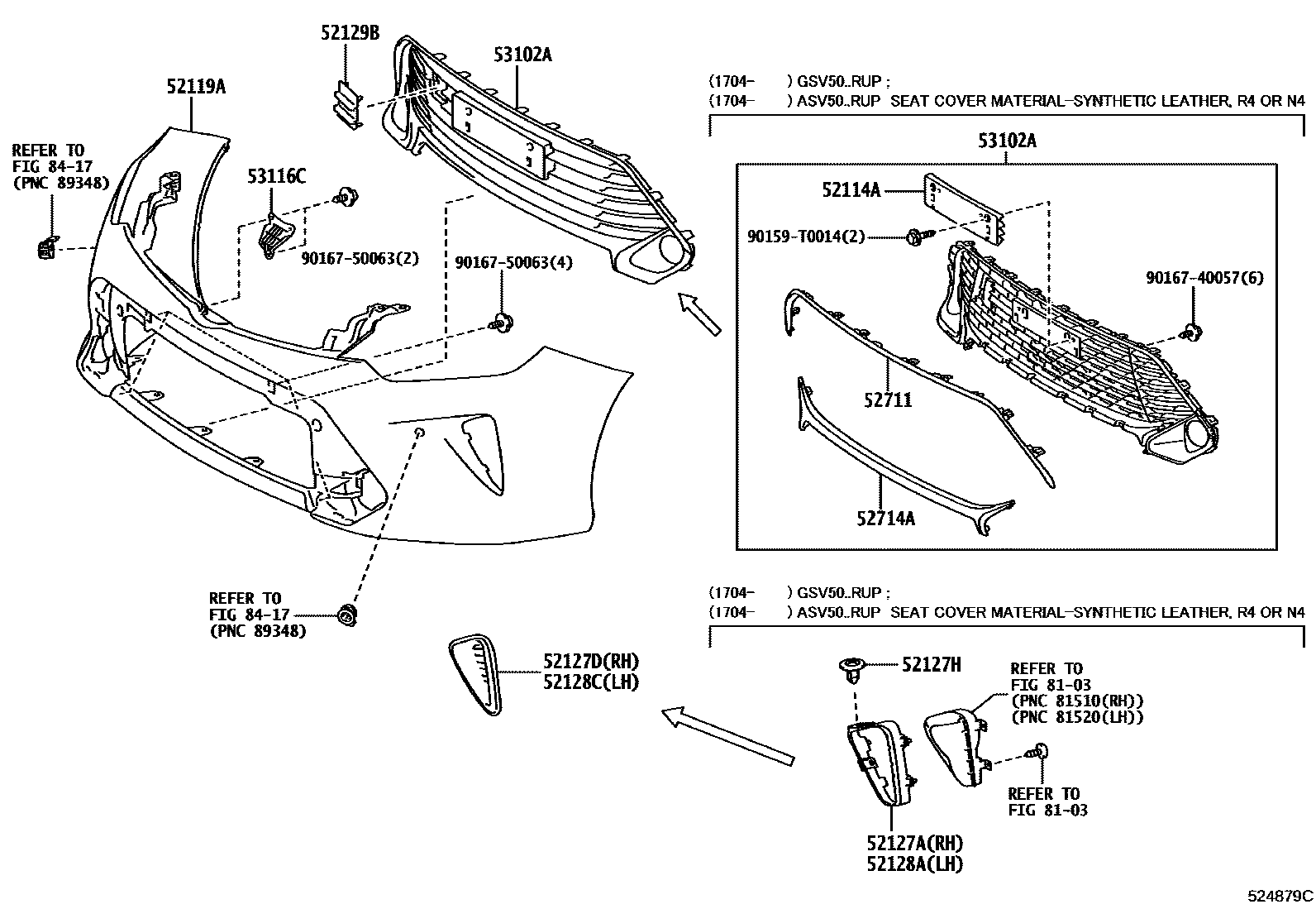 Toyota CAMRY 前保险杠及附件 EPC diagram — 524879C