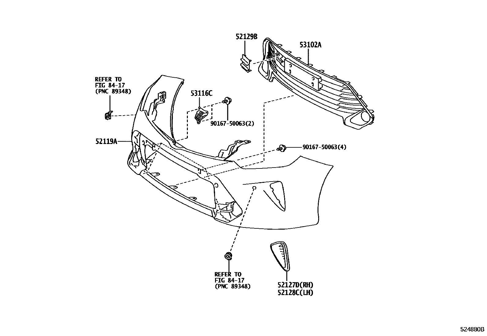 Toyota CAMRY 前保险杠及附件 EPC diagram — 524880B