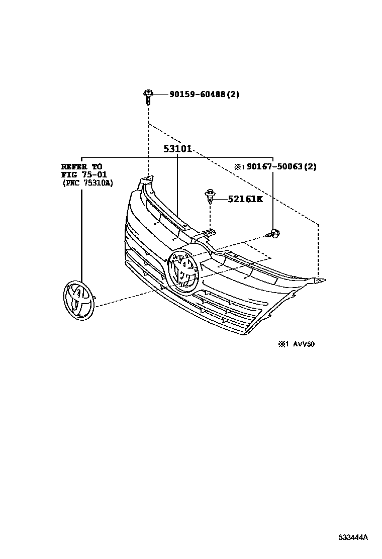 Toyota CAMRY radiator grille EPC diagram — 533444A