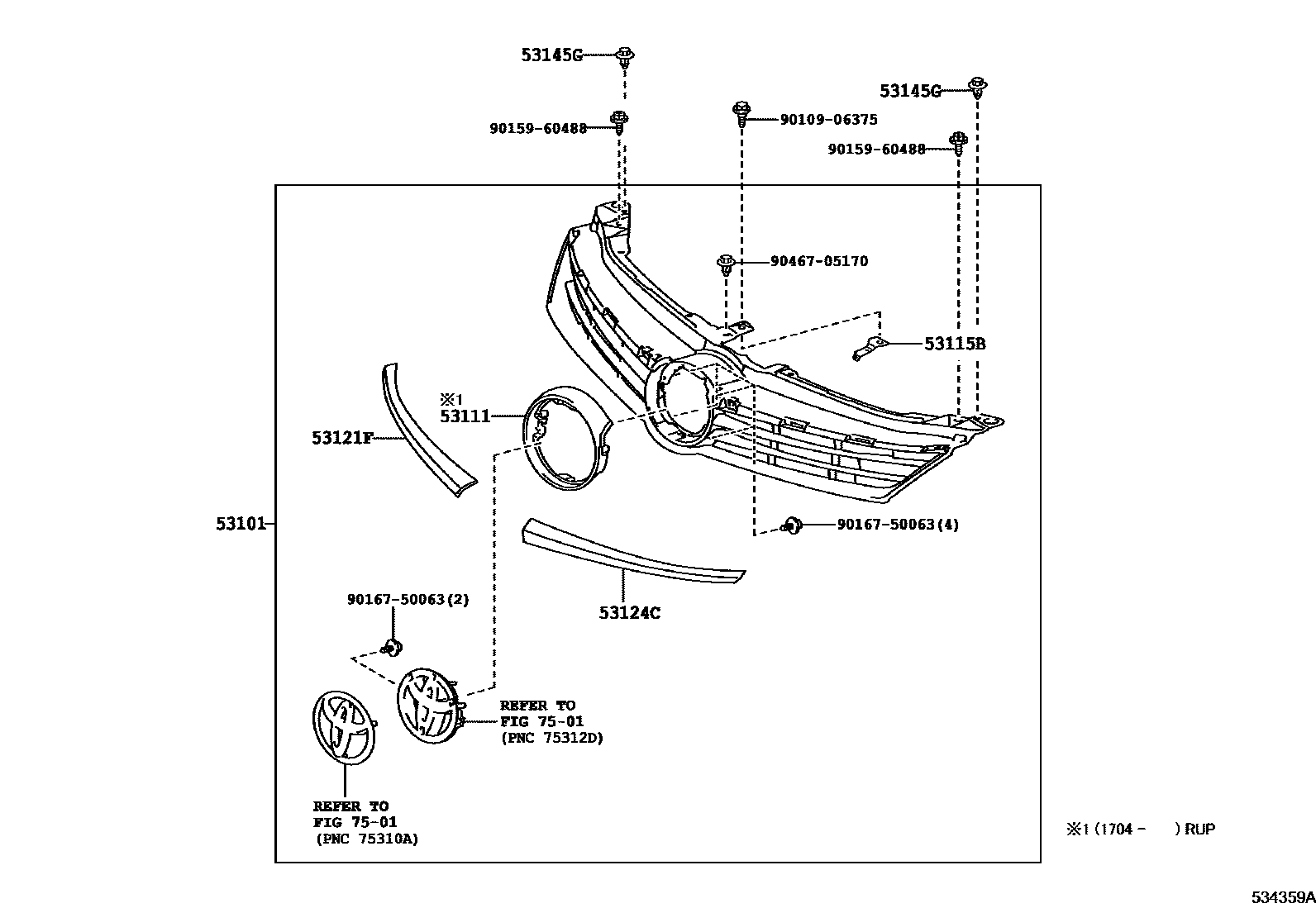 Toyota CAMRY radiator grille EPC diagram — 534359A