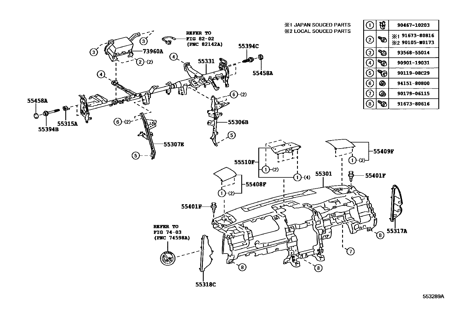 Toyota CAMRY 仪表板和手套箱 EPC diagram — 553289A