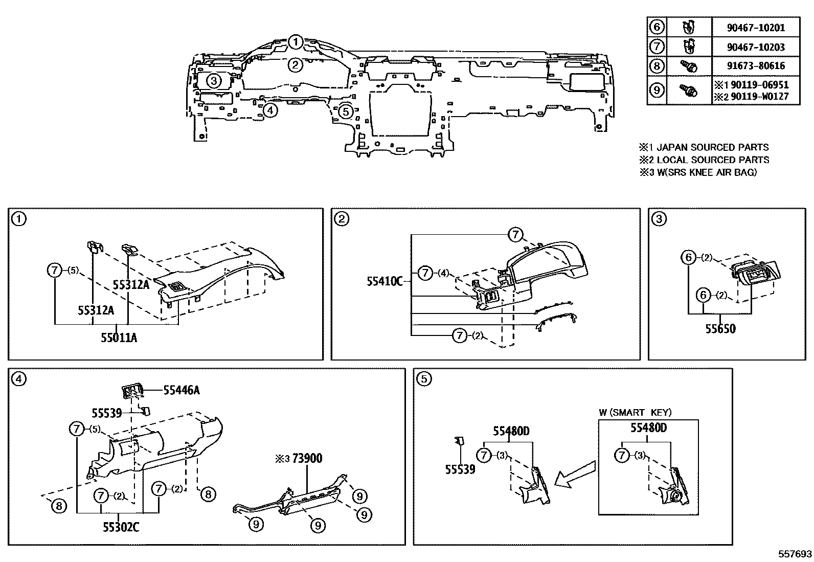 Toyota CAMRY 仪表板和手套箱 EPC diagram — 557693