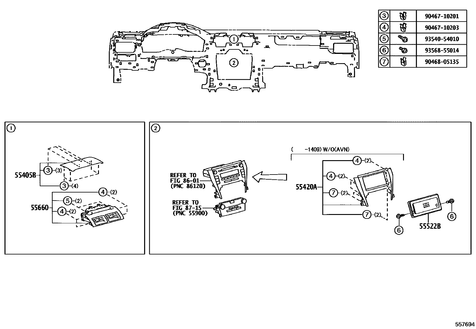 Toyota CAMRY 仪表板和手套箱 EPC diagram — 557694