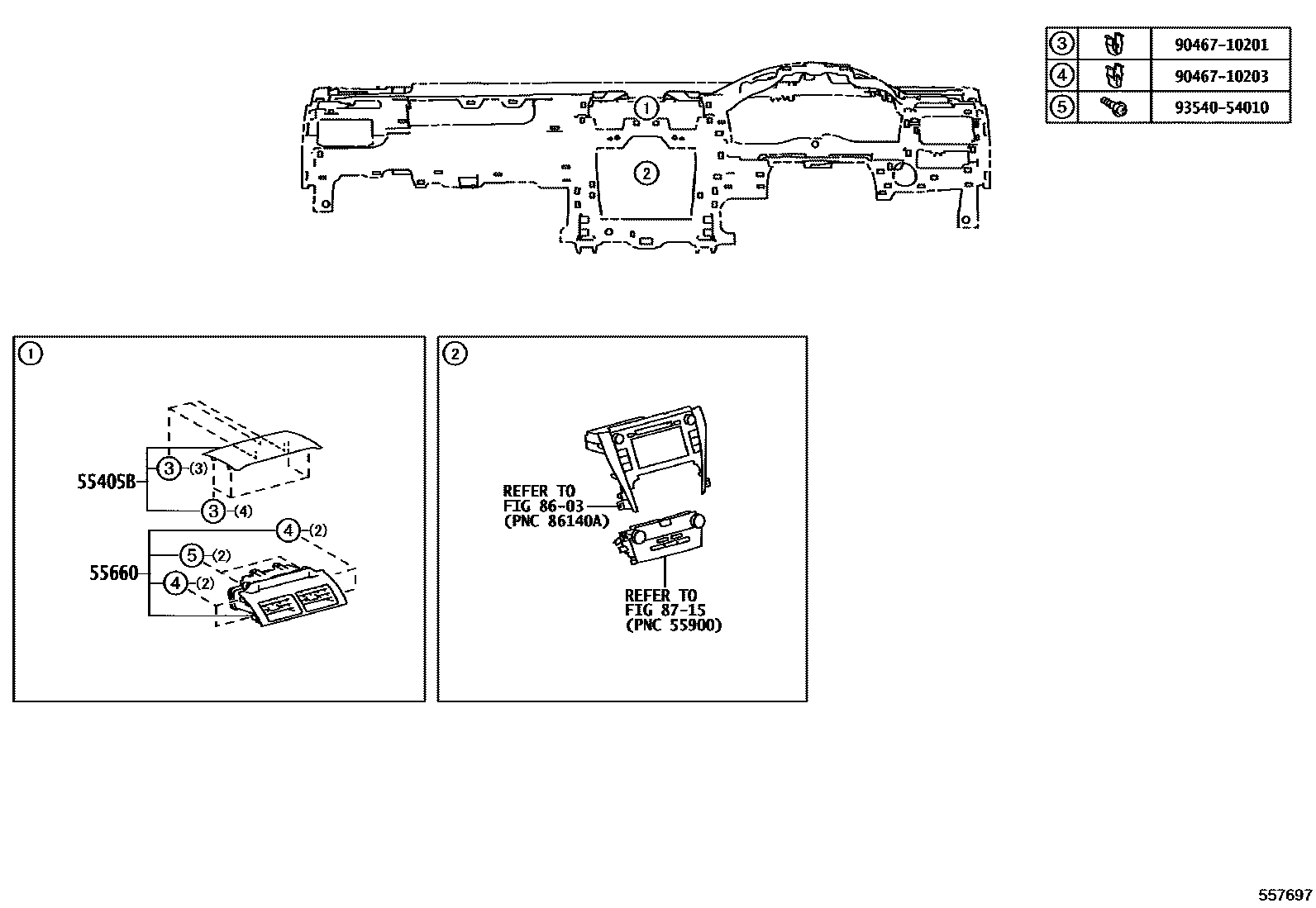 Toyota CAMRY 仪表板和手套箱 EPC diagram — 557697