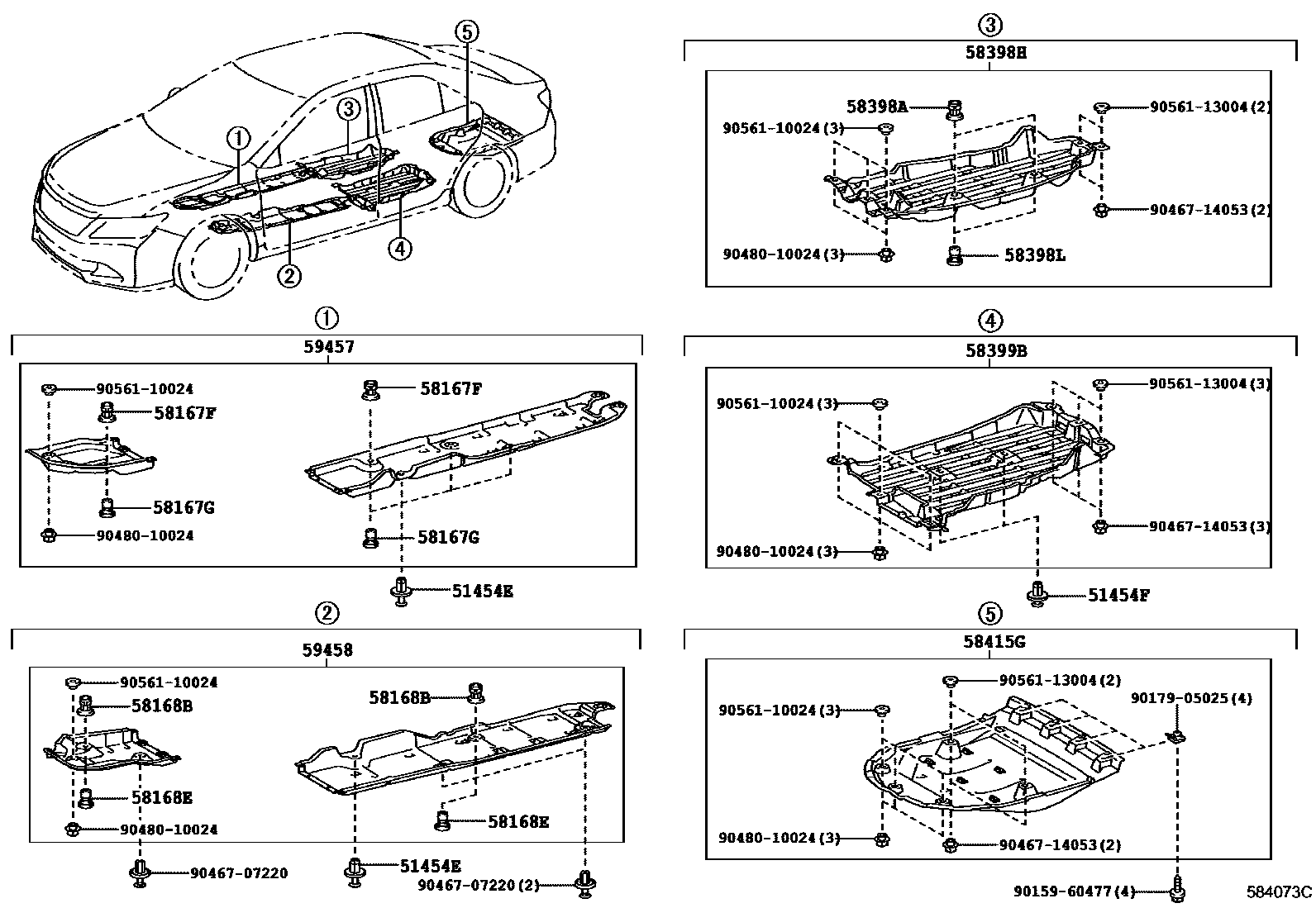 Toyota CAMRY 浅盘形地板和车身下背板 EPC diagram — 584073C
