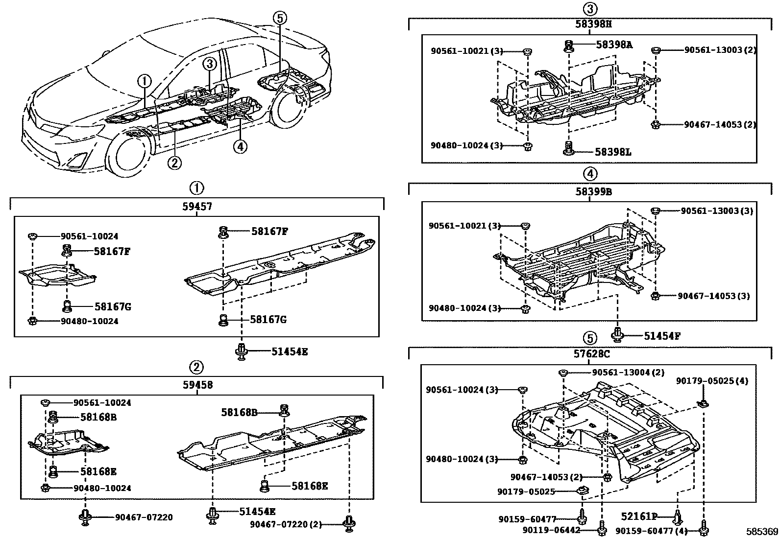 Toyota CAMRY 浅盘形地板和车身下背板 EPC diagram — 585369