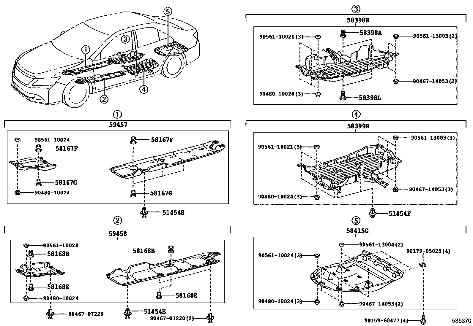 Toyota CAMRY 浅盘形地板和车身下背板 EPC diagram — 585370