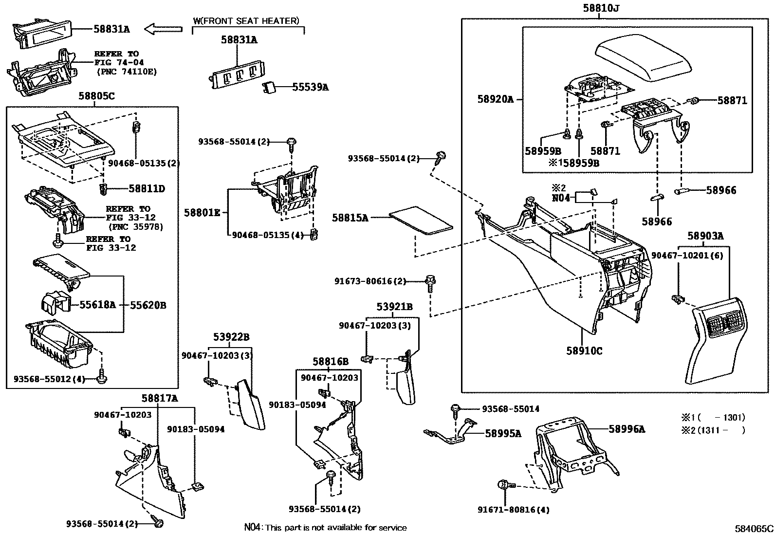 Toyota CAMRY 中央扶手箱和支架 EPC diagram — 584065C