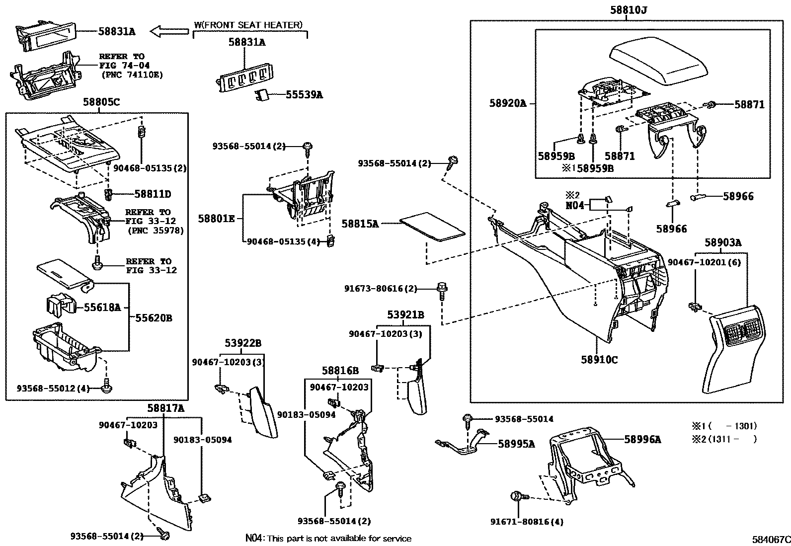 Toyota CAMRY 中央扶手箱和支架 EPC diagram — 584067C
