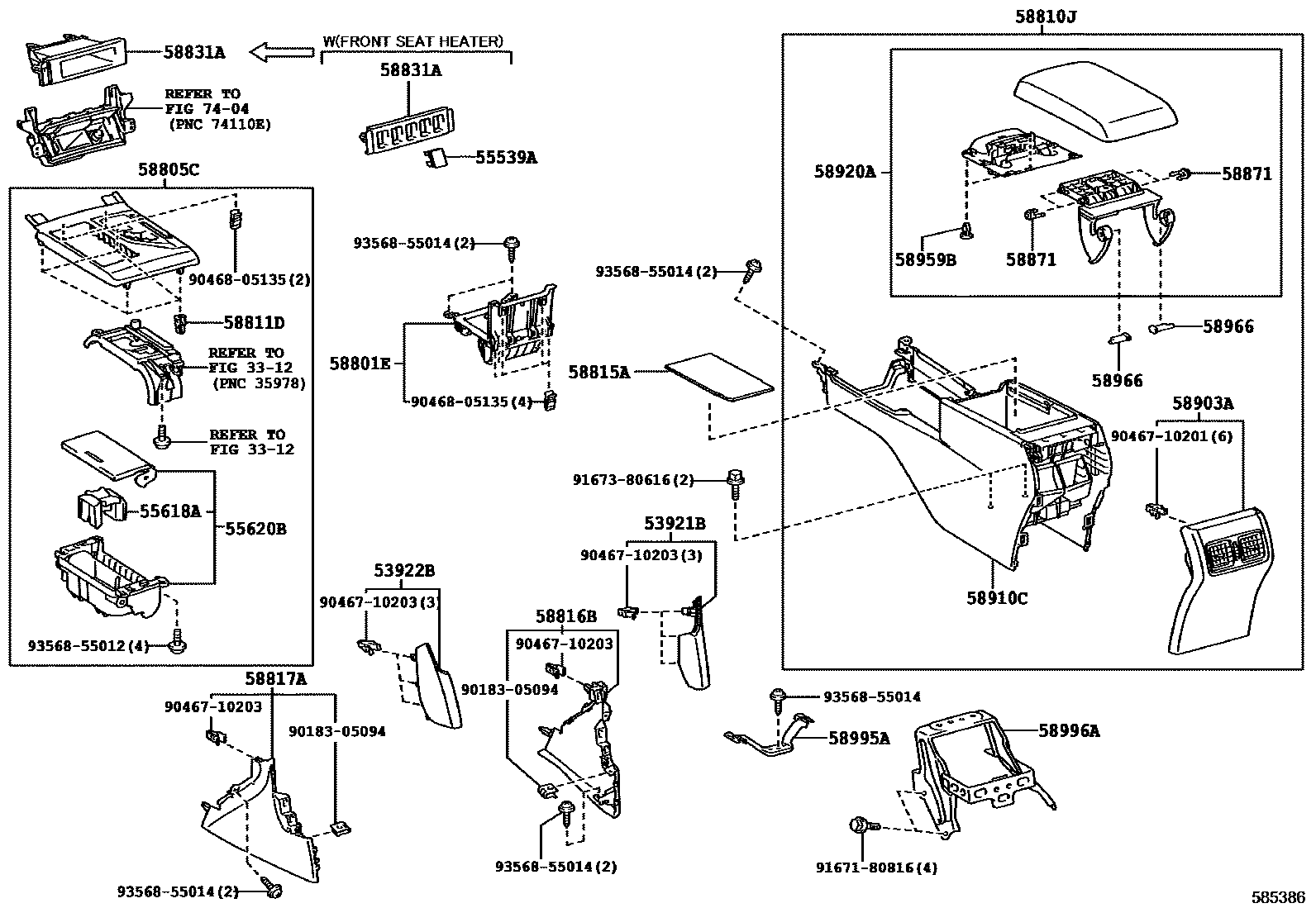 Toyota CAMRY 中央扶手箱和支架 EPC diagram — 585386