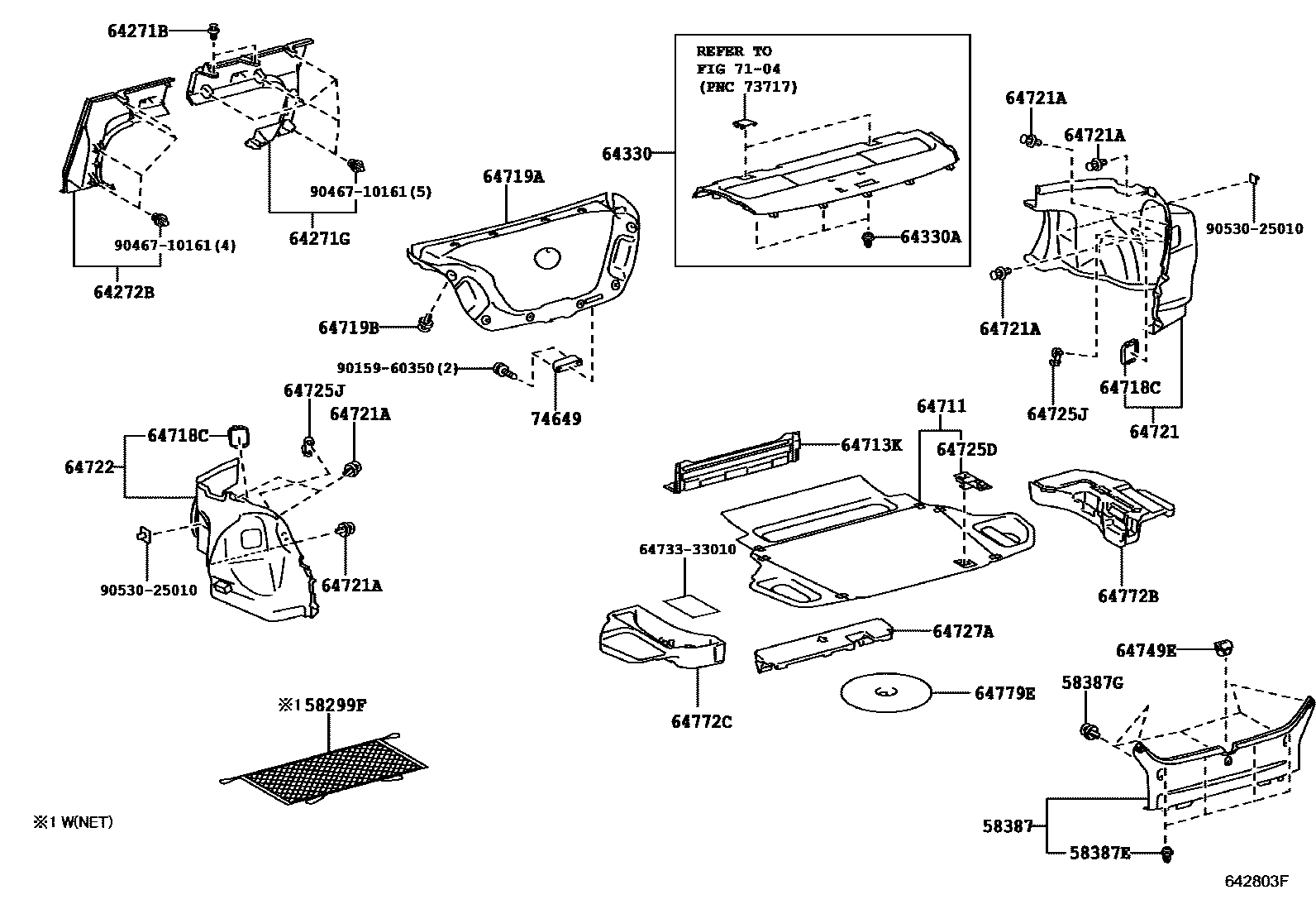 Toyota CAMRY 杂物箱板和行李箱垫 EPC diagram — 642803F