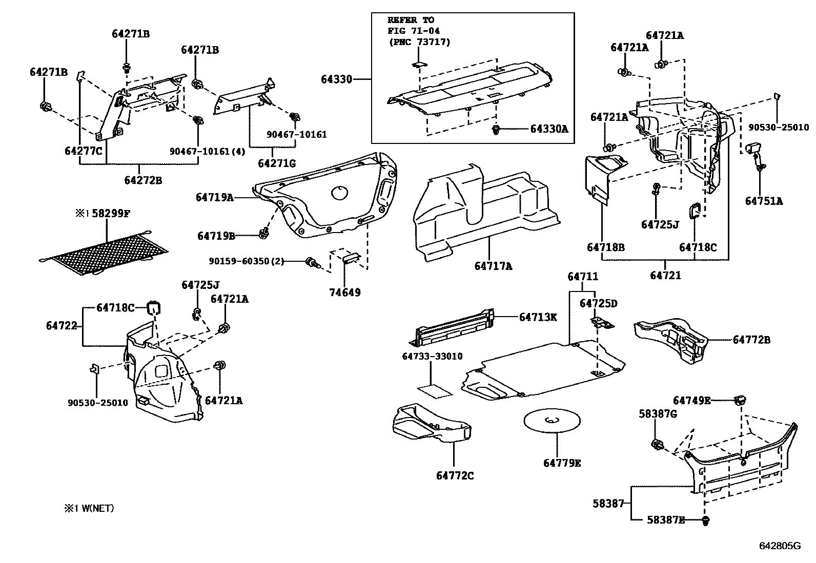 Toyota CAMRY 杂物箱板和行李箱垫 EPC diagram — 642805G