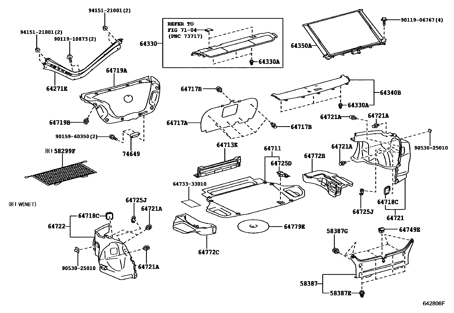Toyota CAMRY 杂物箱板和行李箱垫 EPC diagram — 642806F