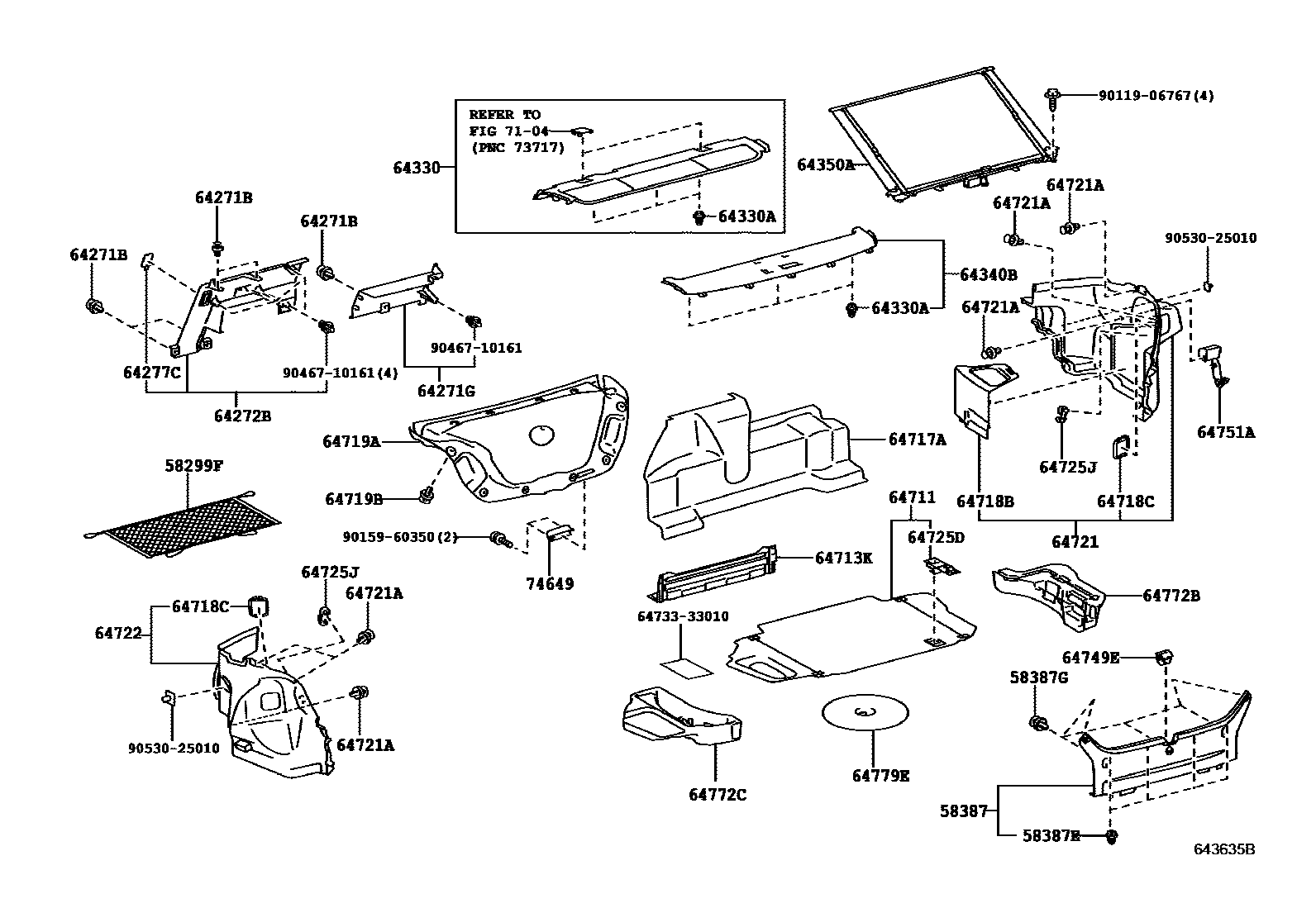 Toyota CAMRY 杂物箱板和行李箱垫 EPC diagram — 643635B