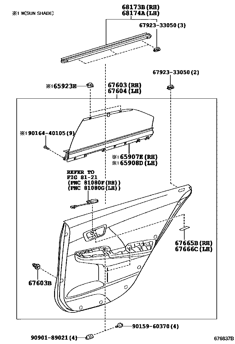 Toyota CAMRY 后门板和后门玻璃 EPC diagram — 676837B
