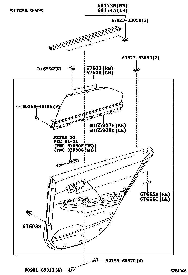 Toyota CAMRY 后门板和后门玻璃 EPC diagram — 678404A