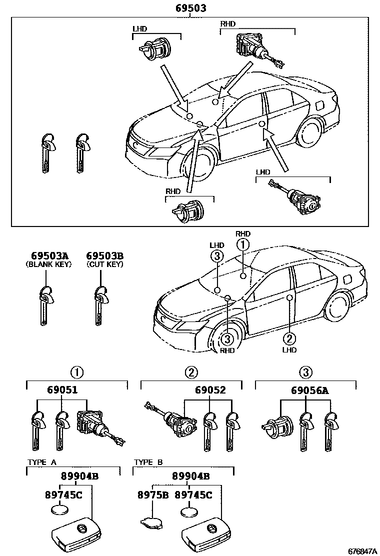 Toyota CAMRY 锁芯组件 EPC diagram — 676847A