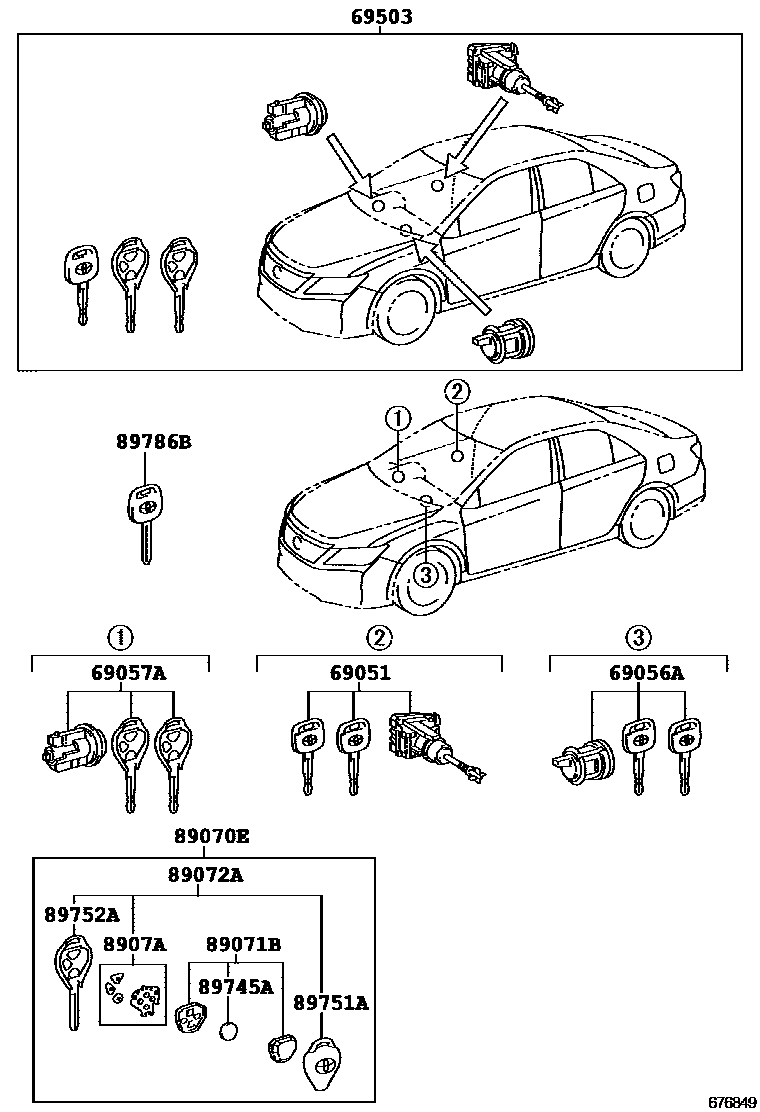 Toyota CAMRY 锁芯组件 EPC diagram — 676849