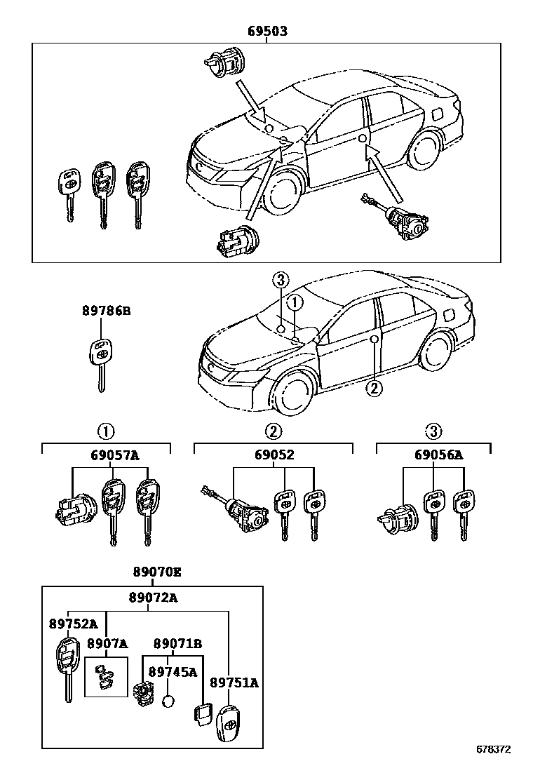 Toyota CAMRY 锁芯组件 EPC diagram — 678372