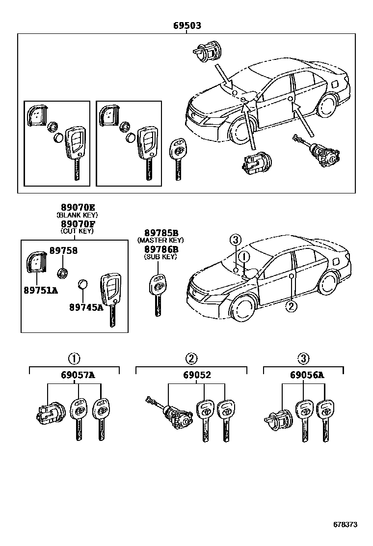 Toyota CAMRY 锁芯组件 EPC diagram — 678373