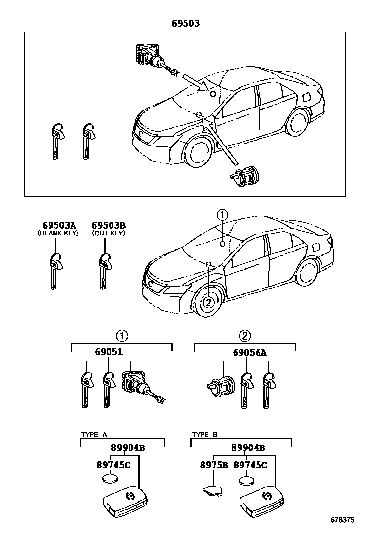 Toyota CAMRY 锁芯组件 EPC diagram — 678375