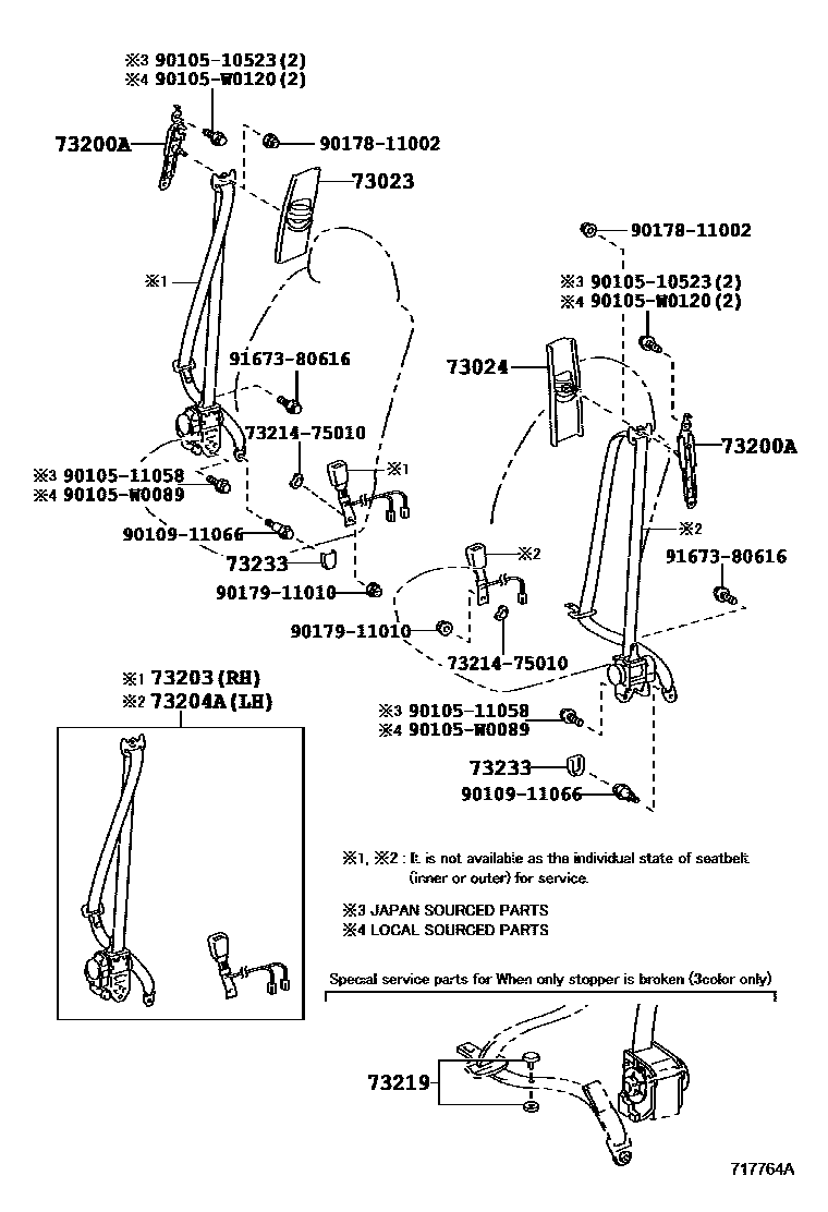 Toyota CAMRY 安全带和儿童保护座椅 EPC diagram — 717764A