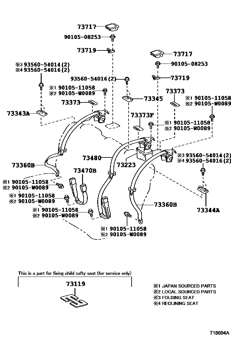 Toyota CAMRY 安全带和儿童保护座椅 EPC diagram — 718694A
