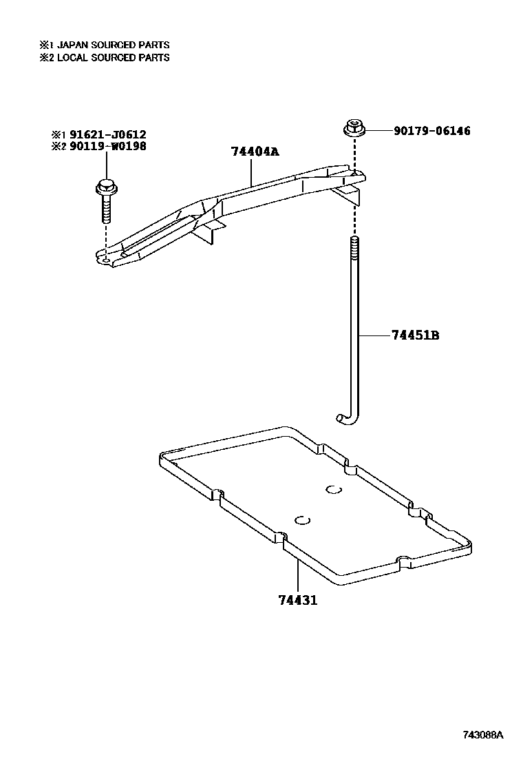 Toyota CAMRY battery holder EPC diagram — 743088A