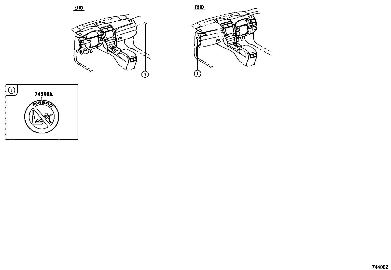 Toyota CAMRY 警示铭牌(车外和车内) EPC diagram — 744062