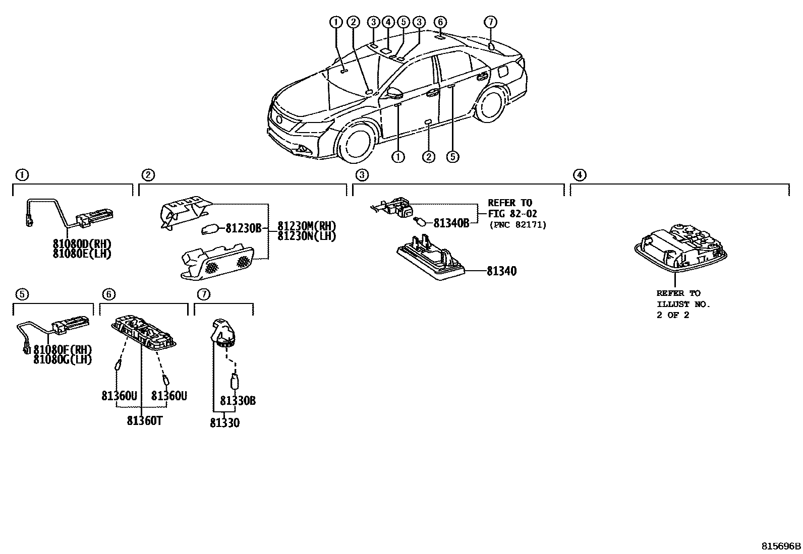 Toyota CAMRY 车内灯 EPC diagram — 815696B