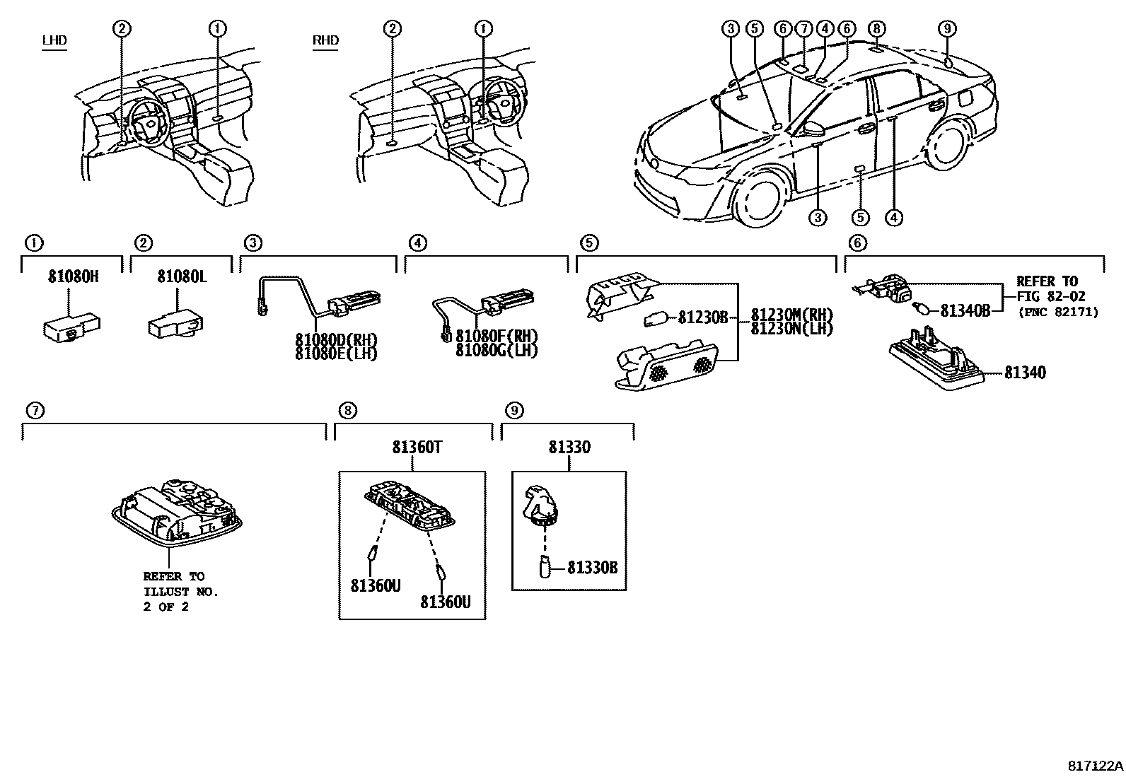 Toyota CAMRY 车内灯 EPC diagram — 817122A