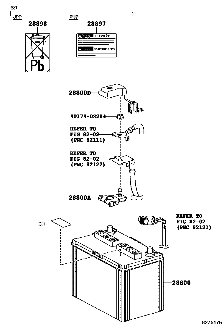 Toyota CAMRY 蓄电池和蓄电池电缆 EPC diagram — 827517B