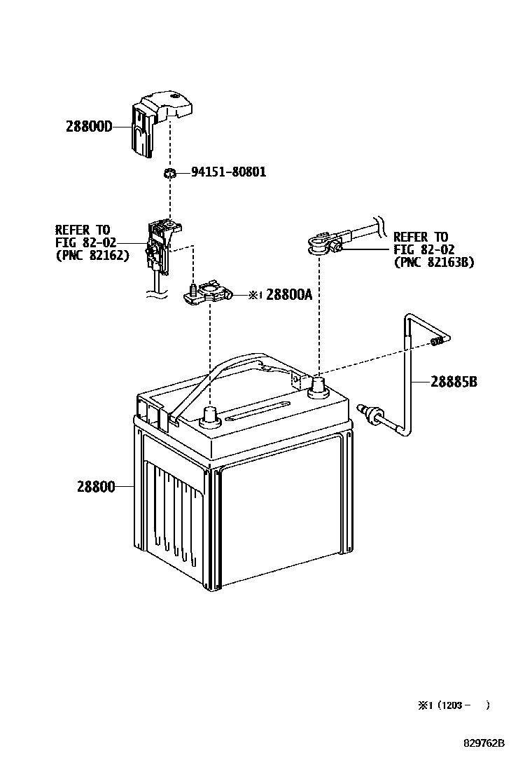 Toyota CAMRY 蓄电池和蓄电池电缆 EPC diagram — 829762B