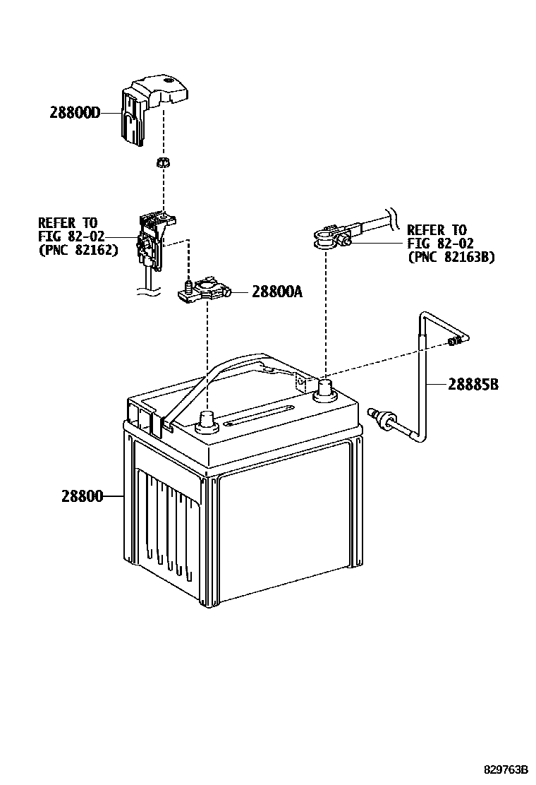 Toyota CAMRY 蓄电池和蓄电池电缆 EPC diagram — 829763B