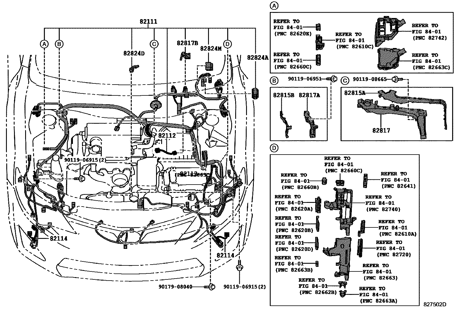 Toyota CAMRY 线束和卡夹 EPC diagram — 827502D