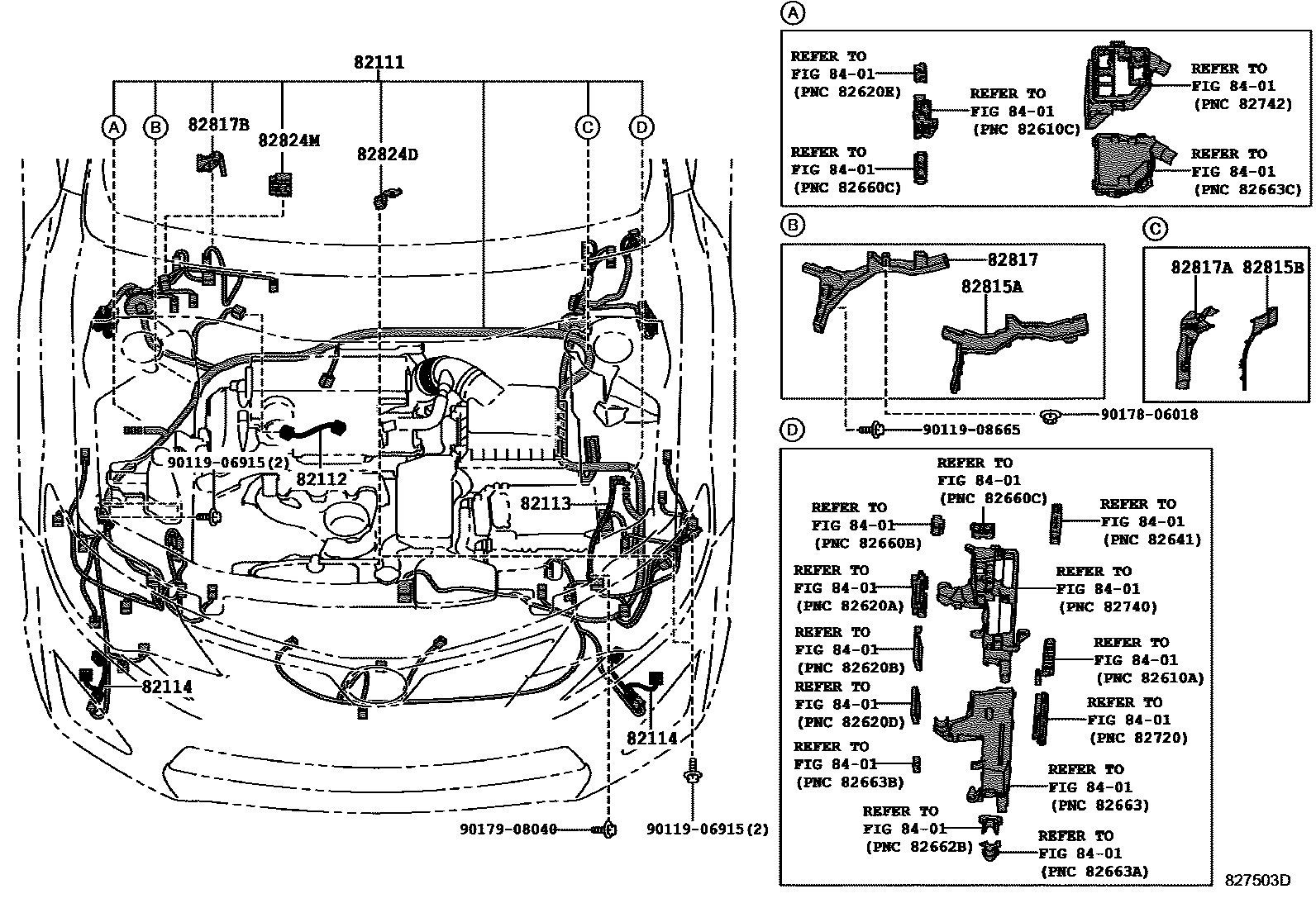 Toyota CAMRY 线束和卡夹 EPC diagram — 827503D