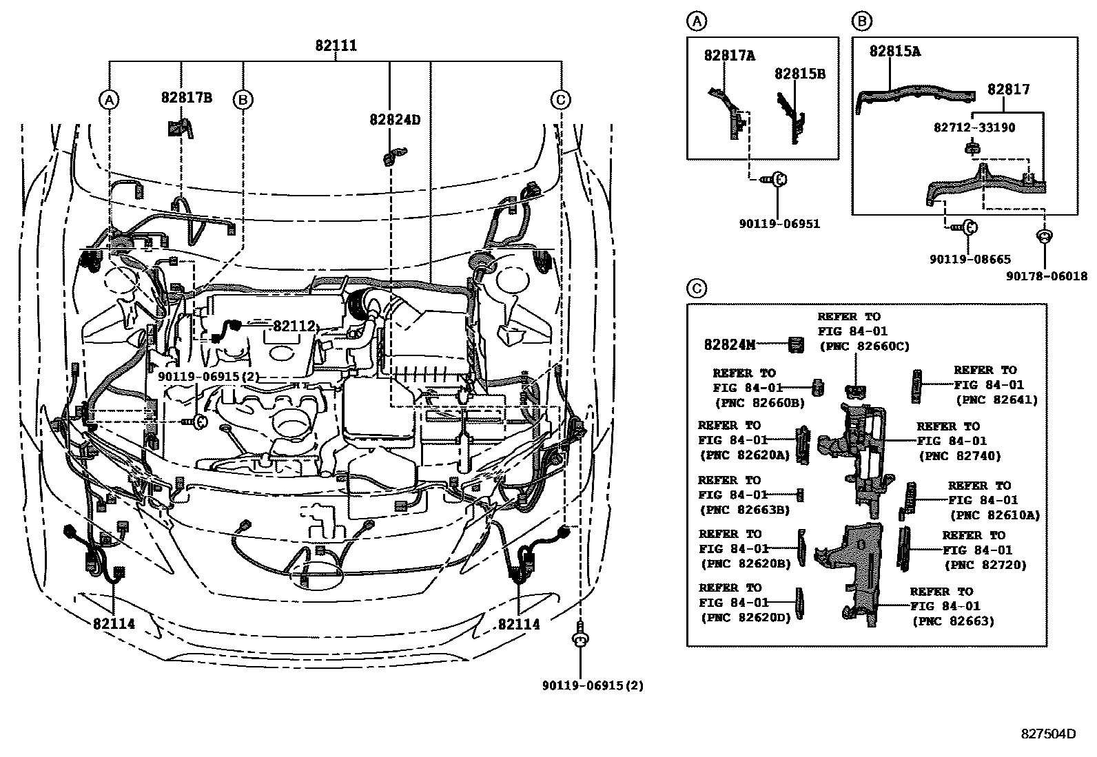 Toyota CAMRY 线束和卡夹 EPC diagram — 827504D
