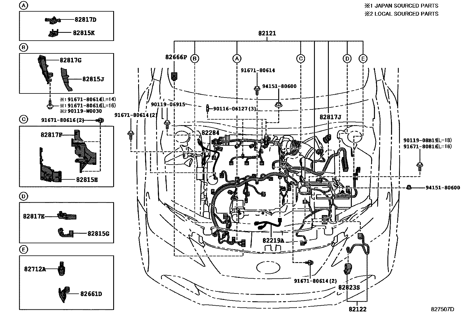 Toyota CAMRY 线束和卡夹 EPC diagram — 827507D