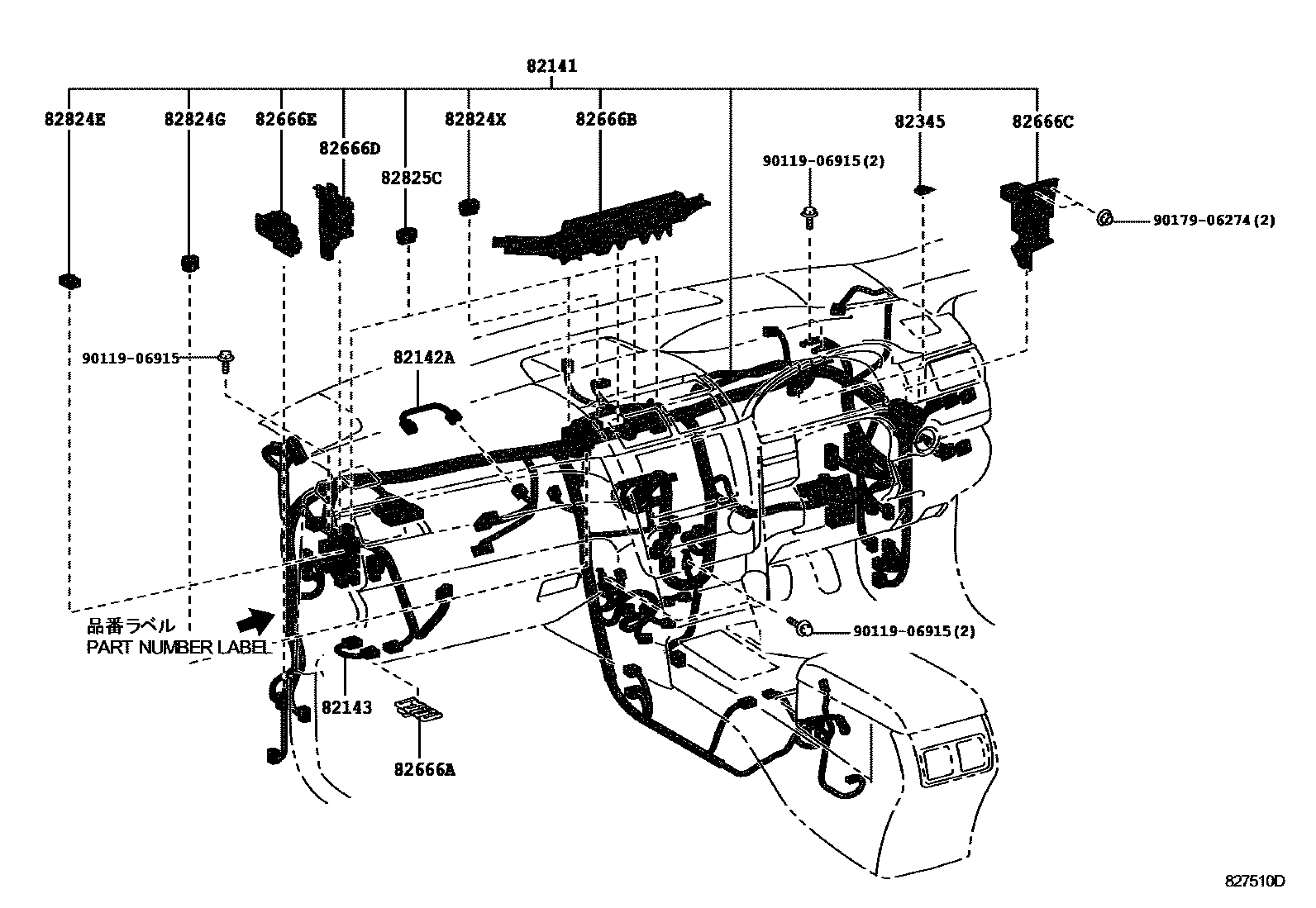 Toyota CAMRY 线束和卡夹 EPC diagram — 827510D